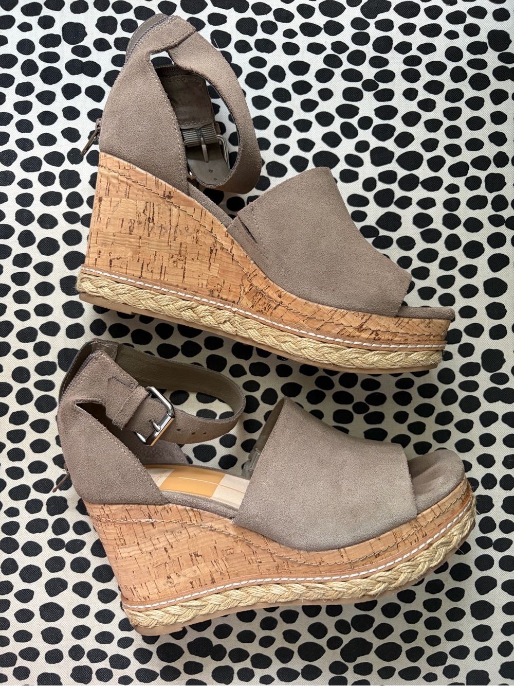 Dolce Vita Taupe Suede Wedge Espadrille Sandals